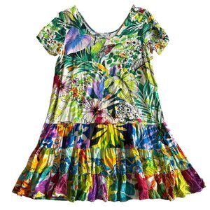 Jans World Tropical Floral Print Womens Dress Size L Multicolor Short Sleeve